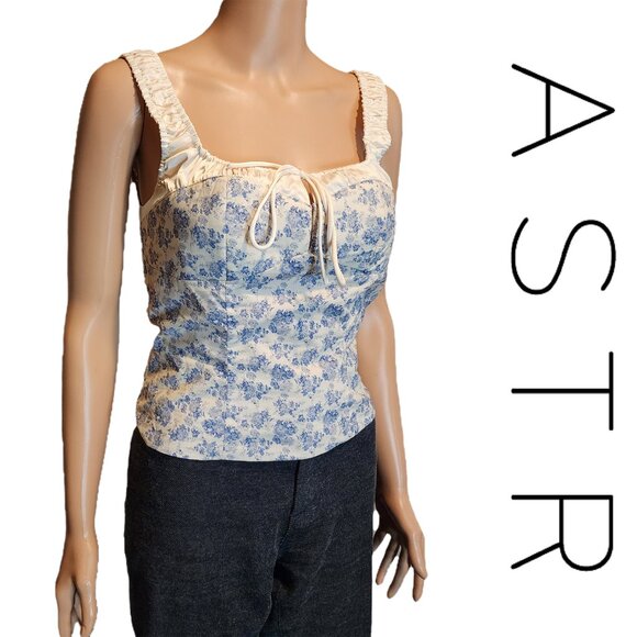 ASTR the Label Floral Milkmaid Top NWT Blue Small Broken Zipper - Picture 1 of 10